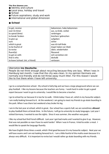 NEW GCSE Edexcel German Translation into German 35-40 short Translations in all Themes