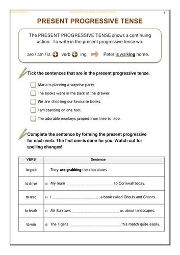 Present And Past Progressive Tense Teaching Resources