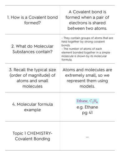 Topic 1 Chemistry- Covalent bonding
