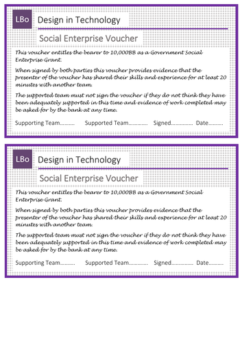 STEM Team Bridge Project - Press release task, social enterprise voucher and tax return form.