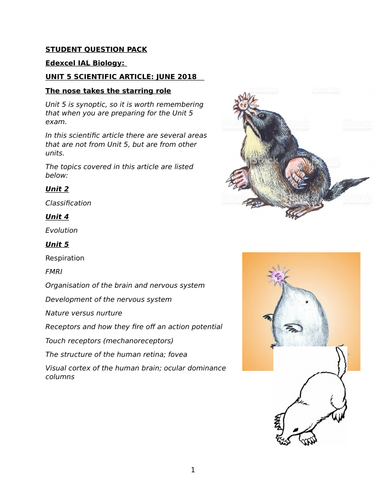 IAL Biology Unit 5 June 2018 : Scientific article resource pack: the nose takes a starring role