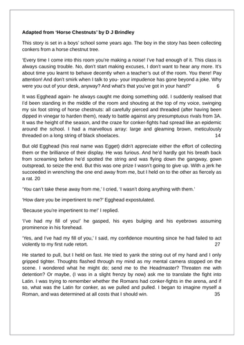 Adaptation  from ‘Horse Chestnuts’ by D J Brindley