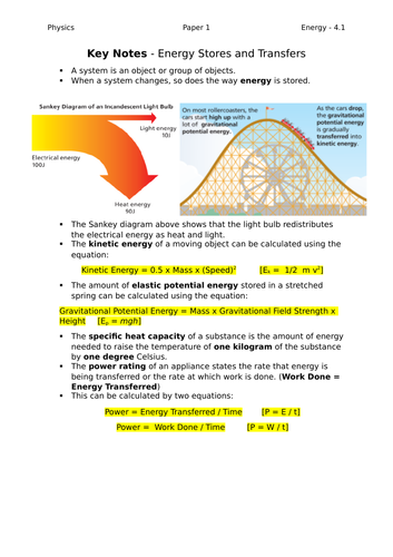 Energy 4.1 Key Notes  AQA Physics GCSE