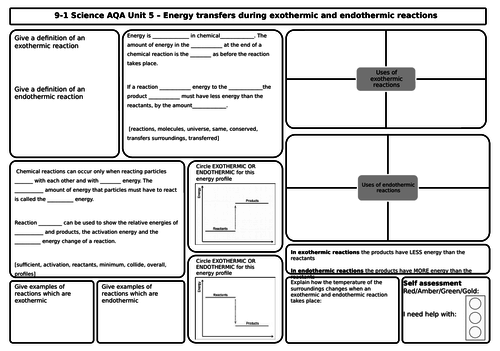 AQA Chemistry Revision Mats/Grids FOUNDATION Unit 5 & 6 Energy, Rates, Collisions,  Equilibrium,