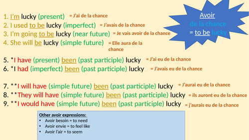 Avoir expressions in different tenses questions | Teaching Resources
