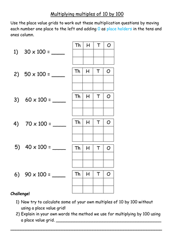 Multiplying multiples of 10 by 100 differentiated worksheets