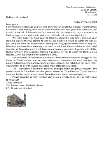 Persuasive letter using expanded noun phrases (year 4) Ancient Egypt