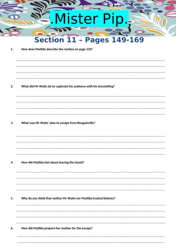 Mister Pip - Activities for Sections 11-14