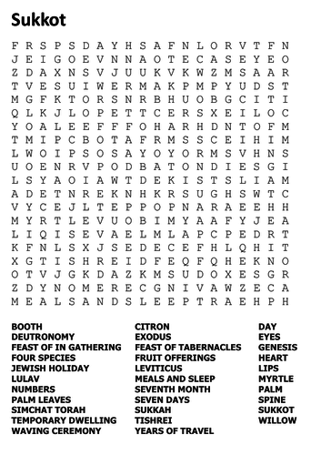 Sukkot  Word Search