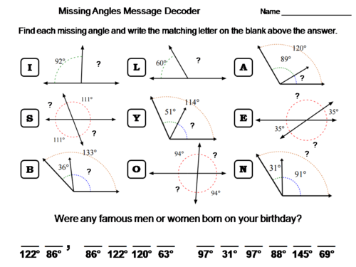Solving for Missing Angles Activity: Math Message Decoder