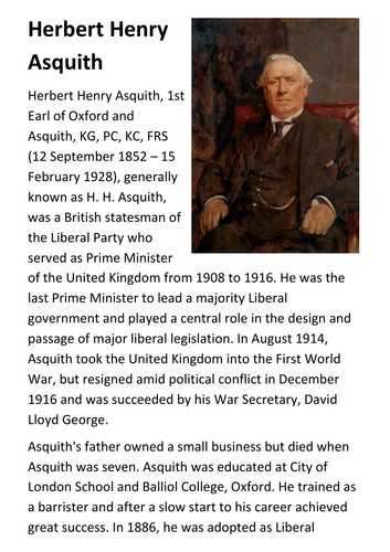 Herbert Henry Asquith Handout