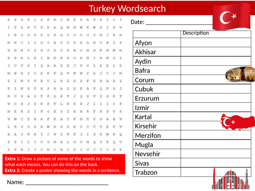 Turkey Country Wordsearch Sheet Geography Starter Activity Keywords Cover