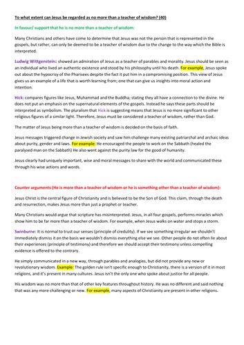 The Person Of Jesus Christ Detailed Essay Plans for Revision