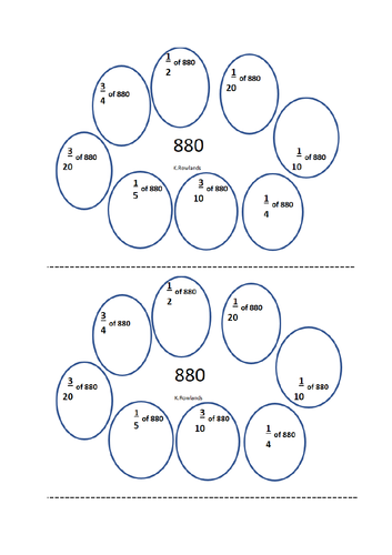 KS3 Fractions of amounts bubbles, 16 sub questions, Easy to Print, Answers