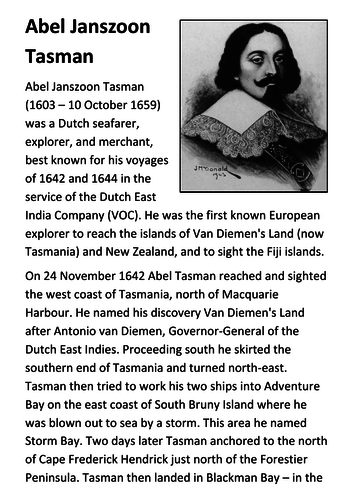 Abel Janszoon Tasman Handout