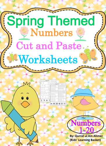 Spring Themed Numbers Cut and Paste Worksheets (1-20):