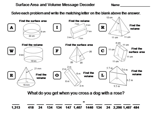 Surface Area and Volume Activity: Math Message Decoder