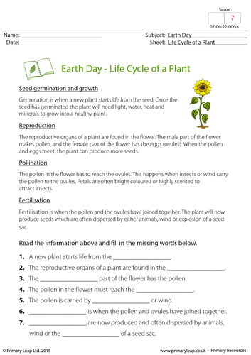 KS2 Science: Earth Day - Life Cycle of a Plant