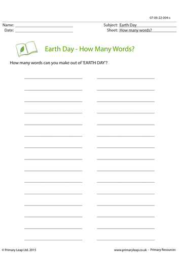 Earth Day - How Many Words?