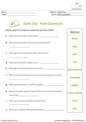 Science Resource: Earth Day - Plant Questions