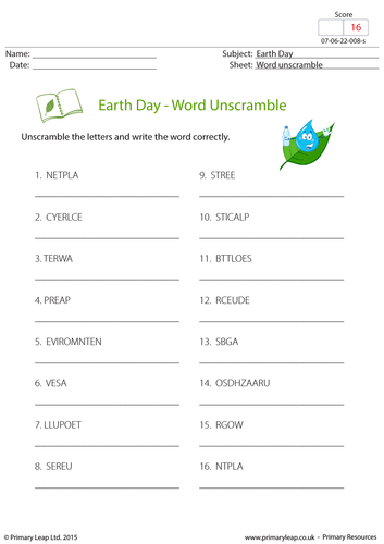 Science Resource: Earth Day - Word Unscramble