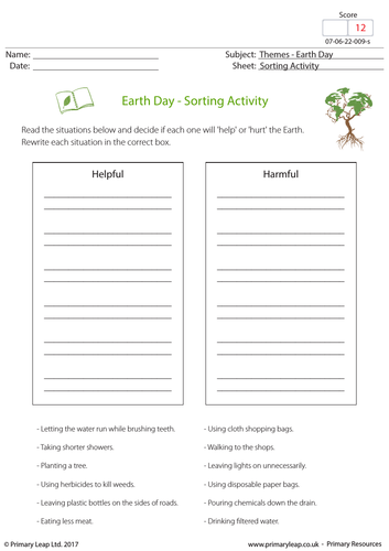 Science Resource: Earth Day - Sorting Activity