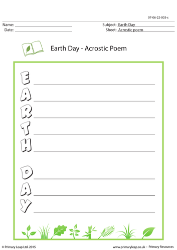Science Resource Earth Day Acrostic Poem Teaching Resources