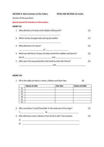 Year 7/8 CE Revision - 1485-1558