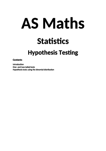 Notes and Examples for Edexcel A Level Maths Year 1 (Statistics) Topic 7: Hypothesis Testing