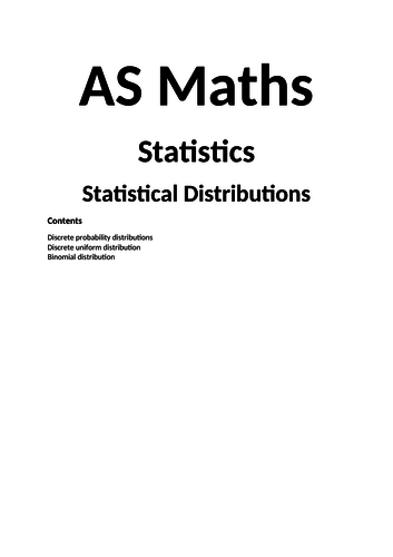 Notes and Examples for Edexcel A Level Maths Year 1 (Statistics) Topic 6: Statistical Distributions