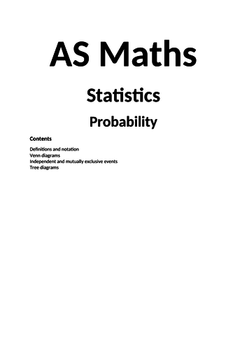 Notes and Examples for Edexcel A Level Maths Year 1 (Statistics) Topic 5: Probability