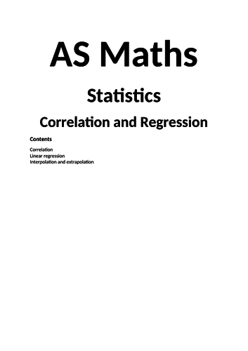 Notes and Examples for Edexcel A Level Maths Year 1 (Statistics) Topic 4: Correlation and Regression