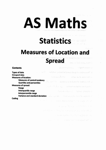 Notes for Edexcel A Level Maths Year 1 (Statistics) Topic 2: Measures of Location and Spread