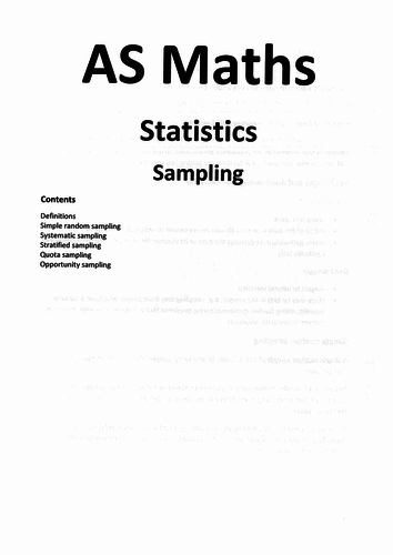 Notes and Examples for Edexcel A Level Maths Year 1 (Statistics) Topic 1: Sampling