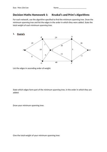 Decision Maths Homework Sheets