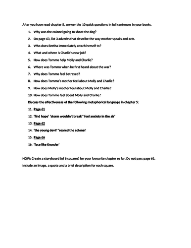 Private Peaceful End of Chapter 5 questions and tasks | Teaching Resources