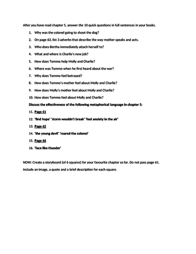 Private Peaceful End of Chapter 5 questions and tasks