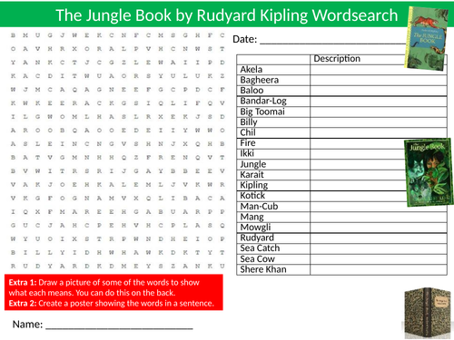 The Jungle Book Novel Wordsearch Sheet Starter Keywords Cover English Literature