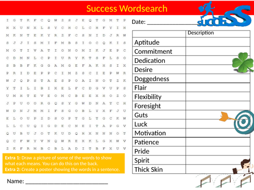 Success Wordsearch Sheet Starter Activity Keywords Cover PSHE Emotions