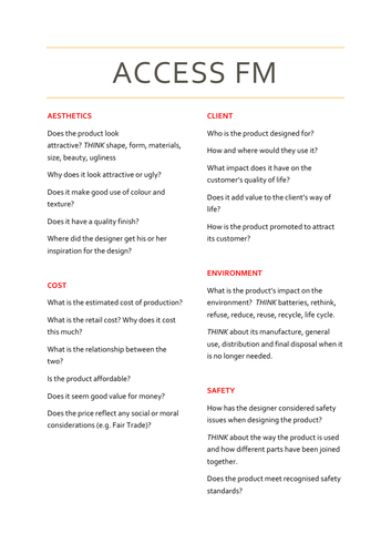 DT - Yr 8 Structures - Architecture - ACCESS FM – (EXAM PREP)