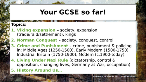 Kenilworth castle lessons/revision