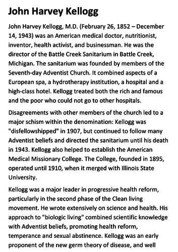 John Harvey Kellogg Handout