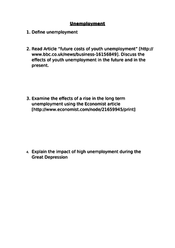 Unemployment and Employment lesson PPT and Activities: A Level Economics