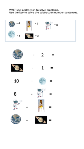 Space themed subtraction problem solving Reception/ Year 1