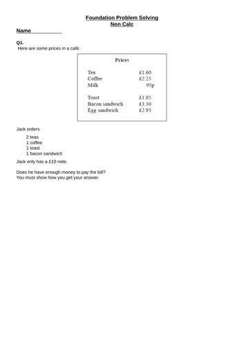 Edexcel Paper 1 problem solving questions and mark scheme