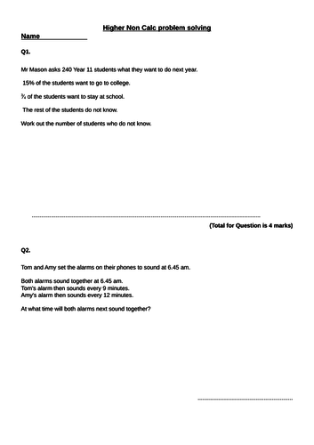 Edexcel GCSE higher Paper 1 non calc problem solving