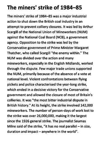 The miners' strike of 1984–85 Handout