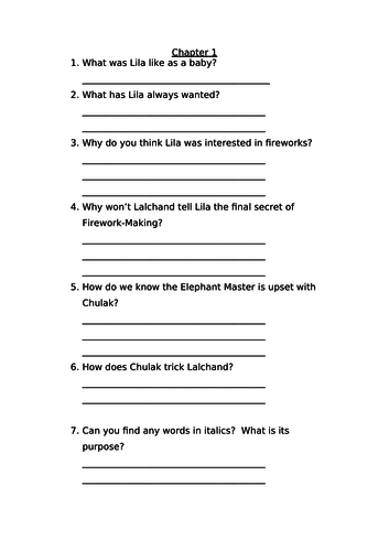 Firework Maker's Daughter - Guided Reading - Independent Activity Pack - Comprehension Questions