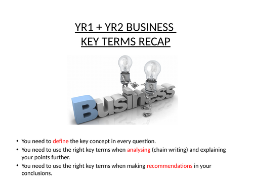 AQA Business A-level yr1+yr2  key terms revision activity