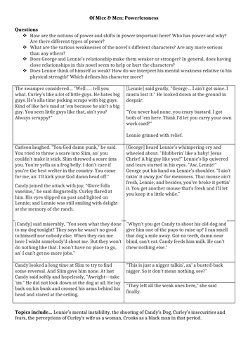 Cribsheets for 'Of Mice and Men' Themes